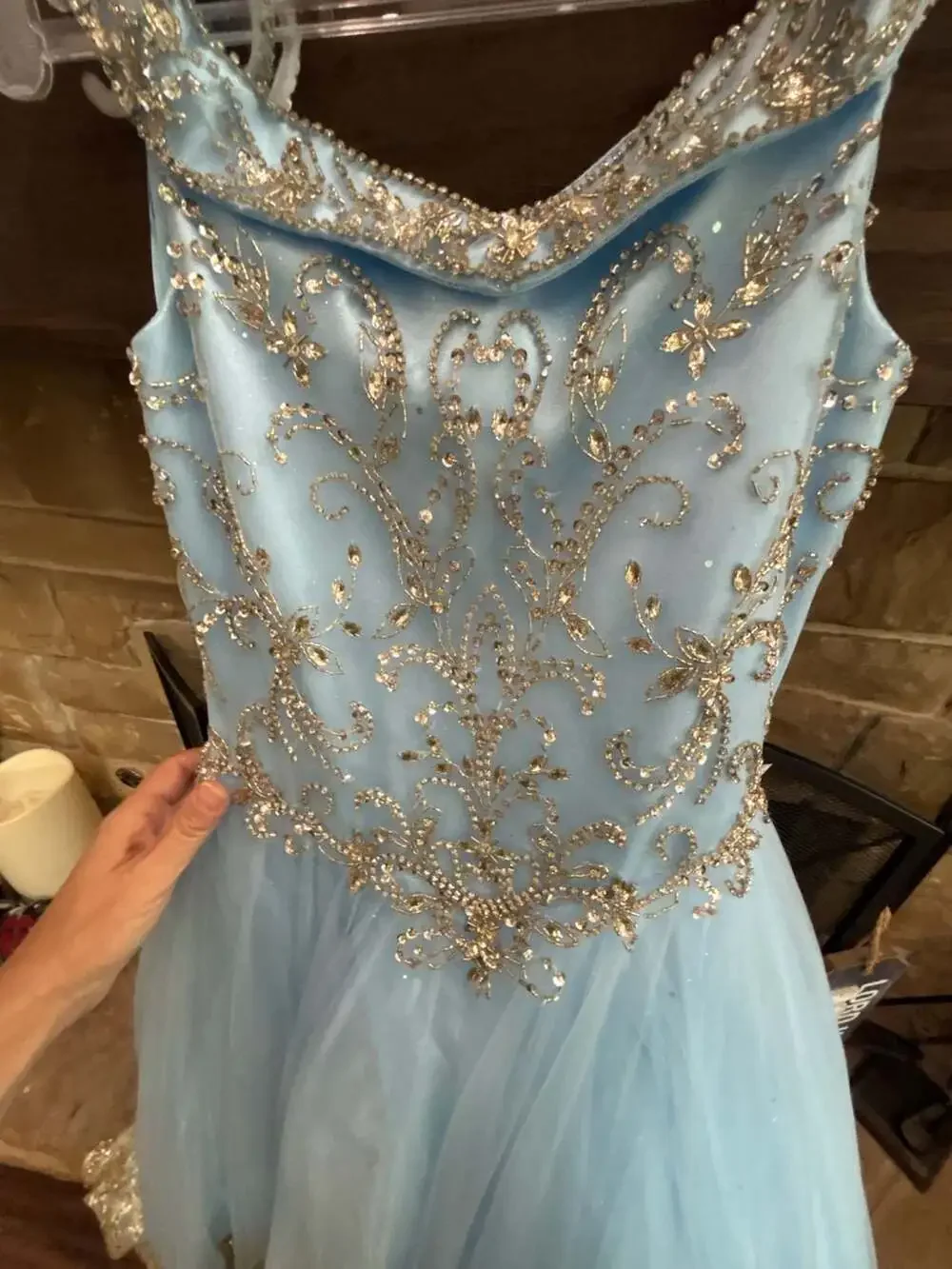 Bliss Girls Style 8017 Light Blue Off-Shoulder Pageant Ball Gown with Beaded Bod